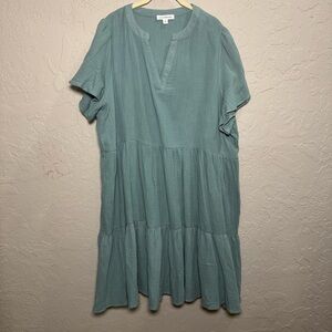 Lucky Brand Gauzy Teal Ruffle Dress 1X